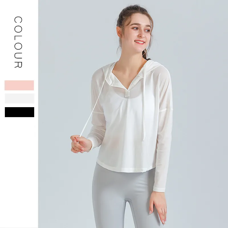 絶対欲しい シンプル  透かし彫り フード付き 通気性抜群 長袖 ヨガウェア トップス