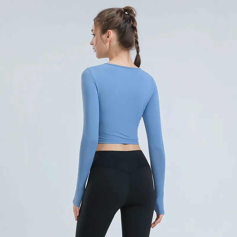 特別デザイン Vネック ギャザー 長袖 プルオーバー 吸水速乾 無地 ヨガウェア トップス