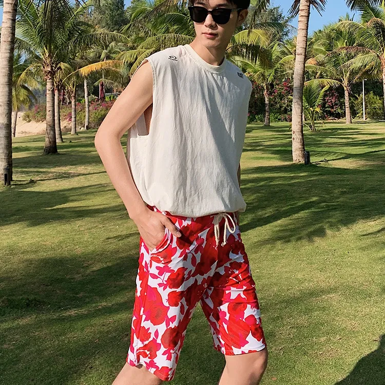 韓国風 プリント カップル ペア フレア袖 体型カバー ギャザー ボウタイ タンキニ ビキニ