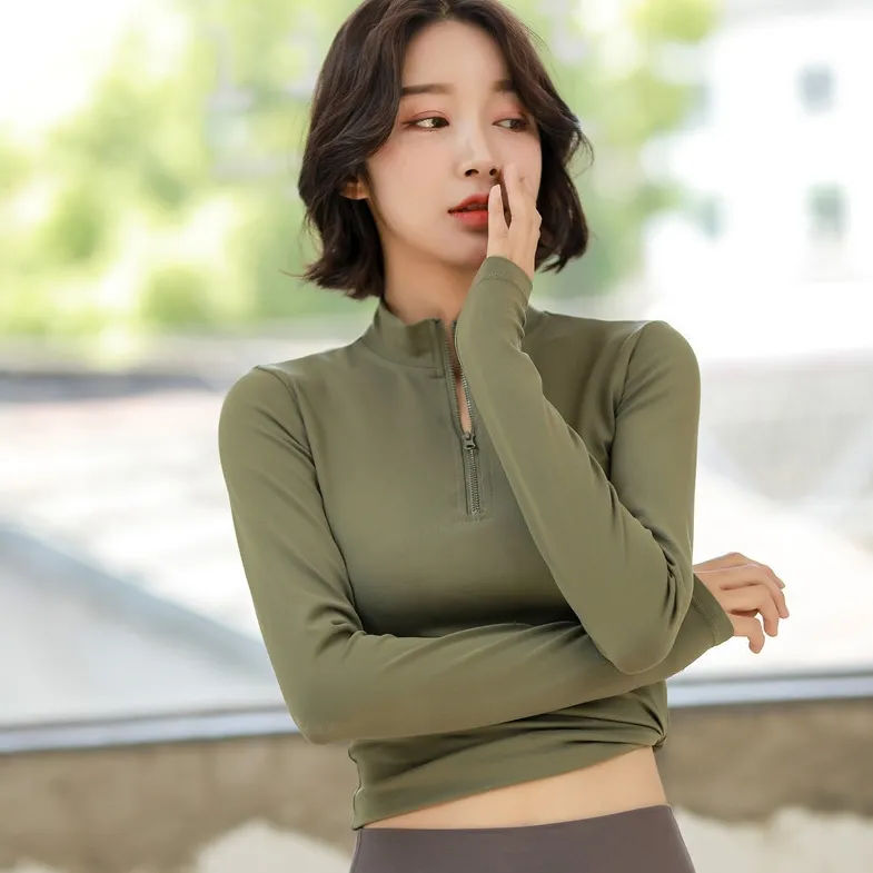 多色展開 ノームコア 無地 ファスナー ハーフネック 吸汗速乾 ヨガトップス