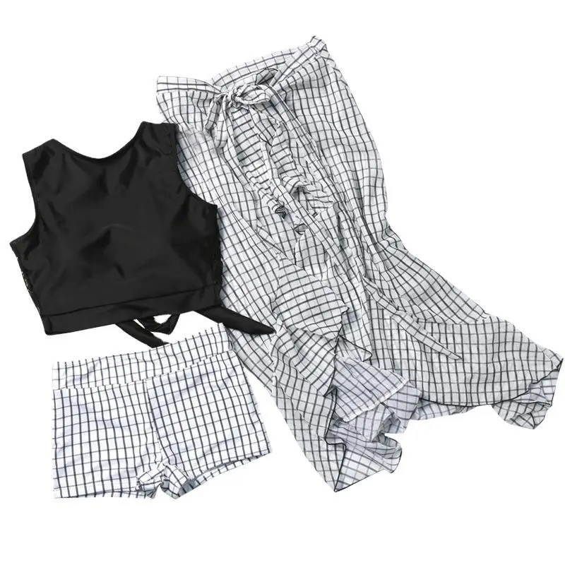 ファッション 韓国系 チェック柄 切り替え ビーチ ペアルック 水着