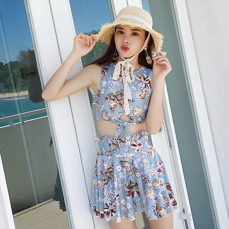 インスタグラム人気 カップル水着 スウィート 透かし彫り ファッション 花柄 タンキニ プリント 体型カバー ビキニ