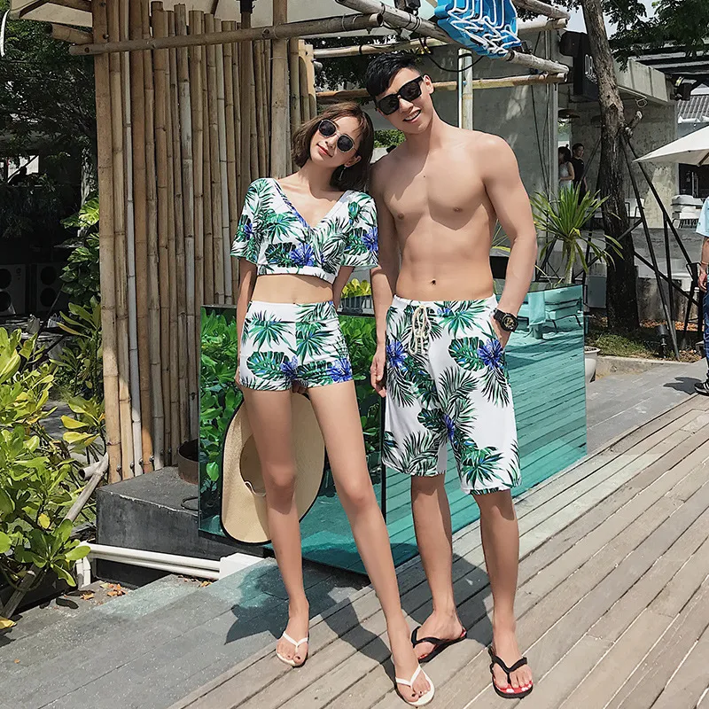 カップル ボヘミア風 おしゃれ スリット 不規則 Vネック 総柄 体型カバー 露出控え タンキニ ビキニ