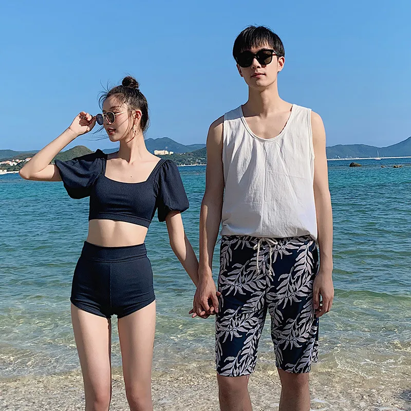 カップル ボヘミアンスタイル 体型カバー ランタンスリーブ スクエアネック タンキニ ビキニ