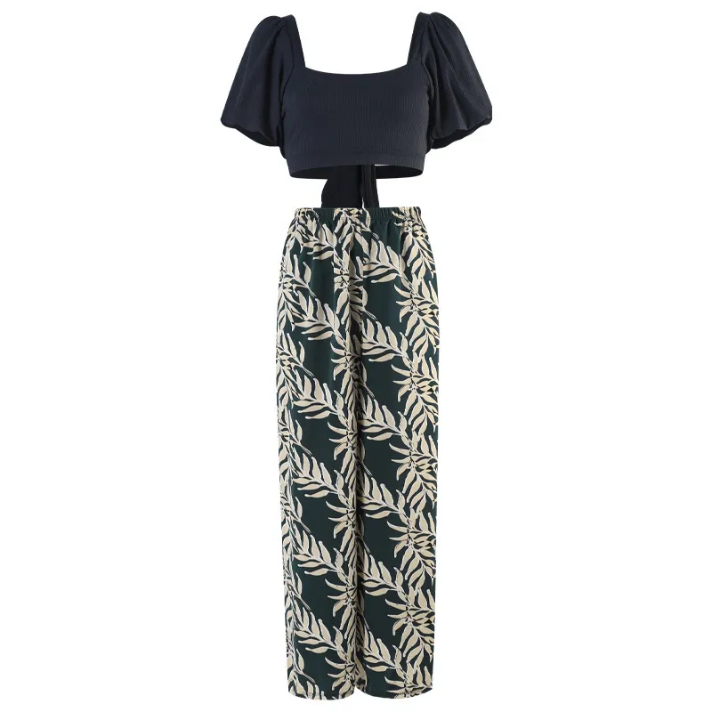 カップル ボヘミアンスタイル 体型カバー ランタンスリーブ スクエアネック タンキニ ビキニ