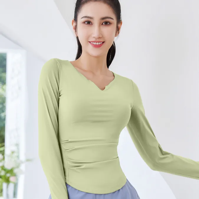 品質のいい新品  きれいめ系 スポーツ Vネック 通気性良い  無地 ヨガ トップス