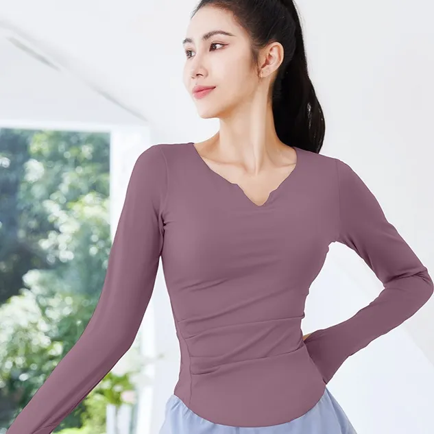 品質のいい新品  きれいめ系 スポーツ Vネック 通気性良い  無地 ヨガ トップス