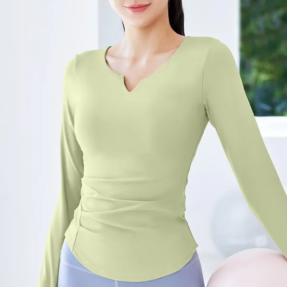 品質のいい新品  きれいめ系 スポーツ Vネック 通気性良い  無地 ヨガ トップス