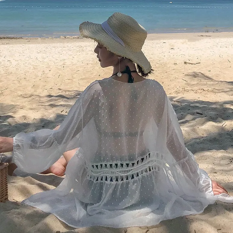 美人度アップ 日よけ オーバーウェア 透かし彫り コットン 着痩せ ラッシュガード エレガント カーディガン