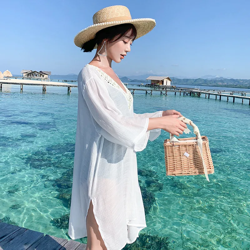 紫外線カット 通気 ロング丈 冷房対策 体型カバー 薄手快適 水着コート ラッシュガード