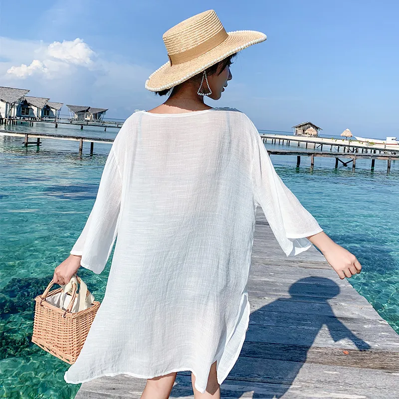 紫外線カット 通気 ロング丈 冷房対策 体型カバー 薄手快適 水着コート ラッシュガード