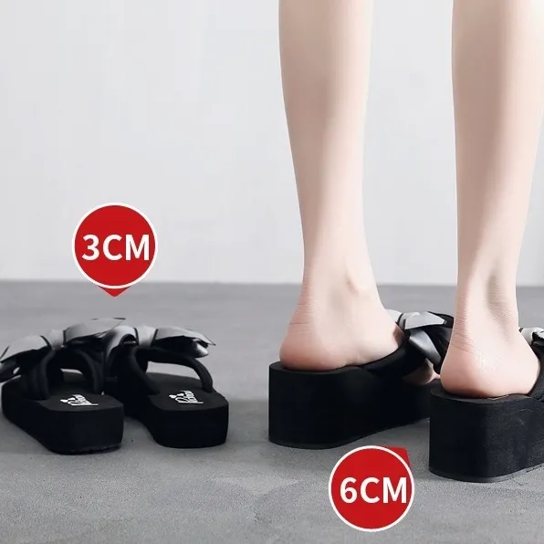 【3cm/6cmの厚さ】リボン 厚底 滑り止め 海辺 海水浴 オシャレ 疲れない 履きやすい 美脚 ビーチサンダル