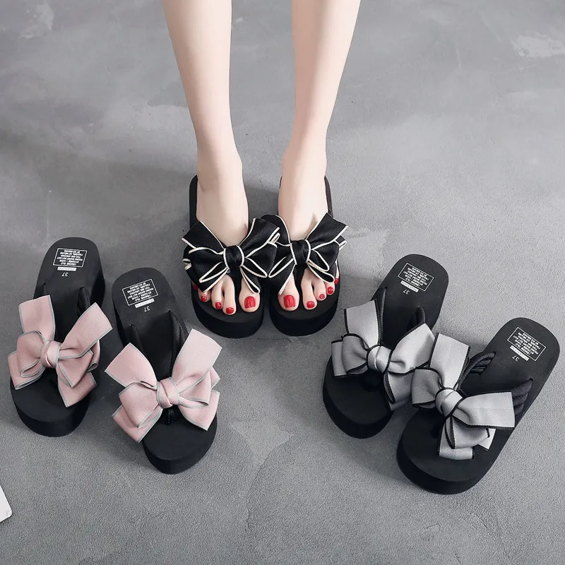 【3cm/6cmの厚さ】リボン 厚底 滑り止め 海辺 海水浴 オシャレ 疲れない 履きやすい 美脚 ビーチサンダル