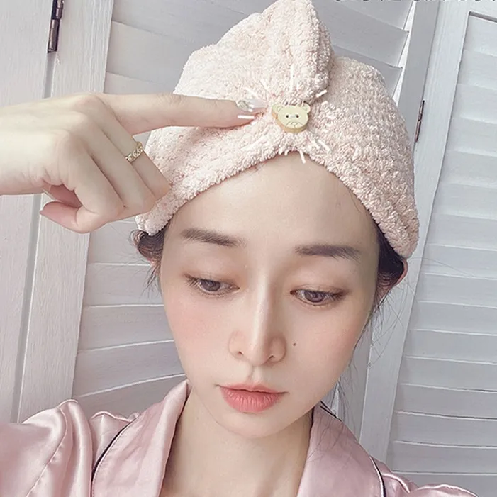 今だけ超お得 吸収性 速乾 ボタン付き 浴室 乾いた髪 帽子 タオルキャップ