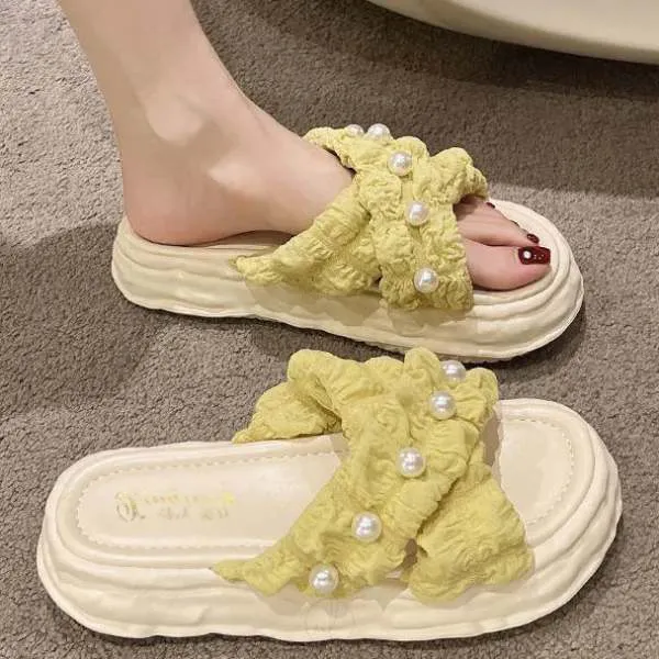 女性大人気 可愛い パール 厚底 歩きやすい 疲れない 柔らかい オシャレ ビーチサンダル