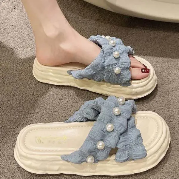 女性大人気 可愛い パール 厚底 歩きやすい 疲れない 柔らかい オシャレ ビーチサンダル