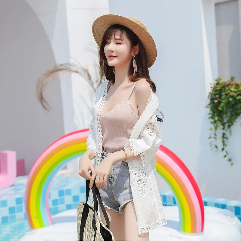 お洒落に体型カバー 水着コート 日差し遮光 カーディガン UVカット 肌触りいい 透かし彫り ラッシュガード