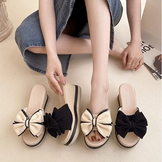 女子マスト カジュアル PU リボン付き 厚底 ハイヒール ファッション サンダル