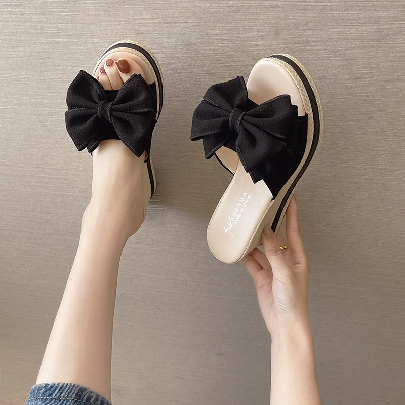 女子マスト カジュアル PU リボン付き 厚底 ハイヒール ファッション サンダル