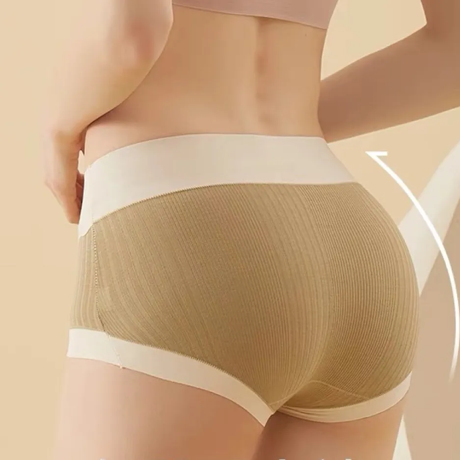 肌触りよく綿 通気 痕跡なし 配色 切り替え ハイウエスト 吸湿パンツ