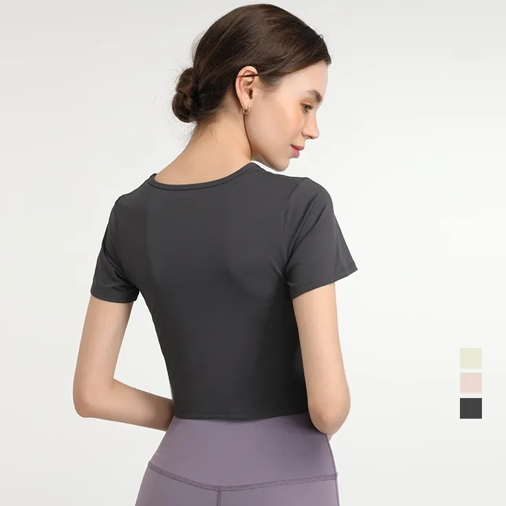 お買い得 シンプル フィットネス 無地 スポーツ 吸汗 ヨガ トップス