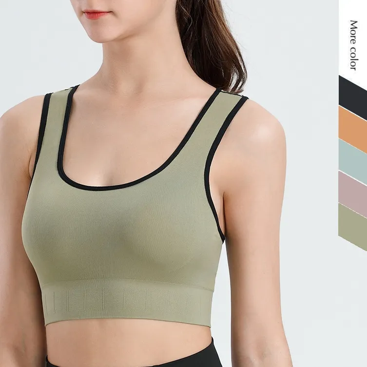 切り替え 配色 シンプル スポーツ Uネックヨガ  吸汗 トップス
