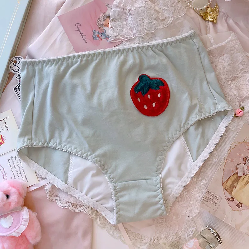 少女 イチゴの刺繡 生理用 ハイウエスト 暖かい 全2色 通気性良い 漏れにくい 可愛い サニタリー