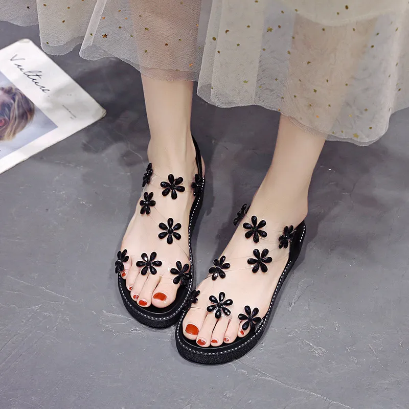 エレガント おしゃれ オープントゥ ラインストーン ゴム入り カジュアル シューズ サンダル