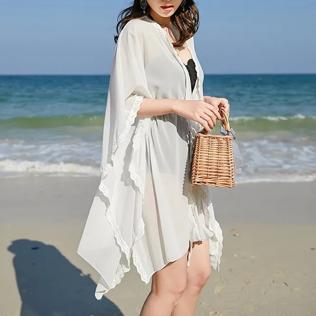 リゾート欠かせない シフォン 日焼け止め シンプル ゆたっり スリット カーディガン