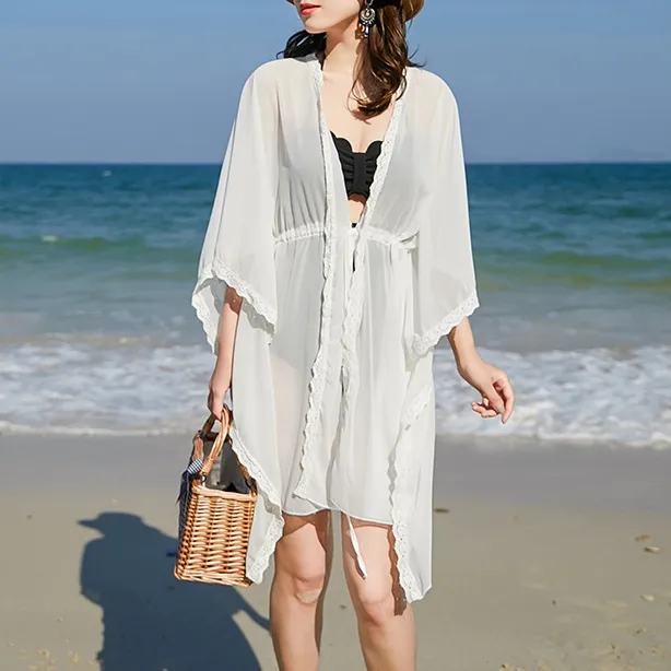 リゾート欠かせない シフォン 日焼け止め シンプル ゆたっり スリット カーディガン