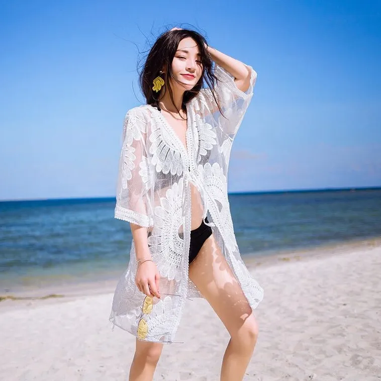 海水浴 気質アップ 刺繡 透け透け 紫外線防止 合わせやすい 可愛い セクシー カーディガン