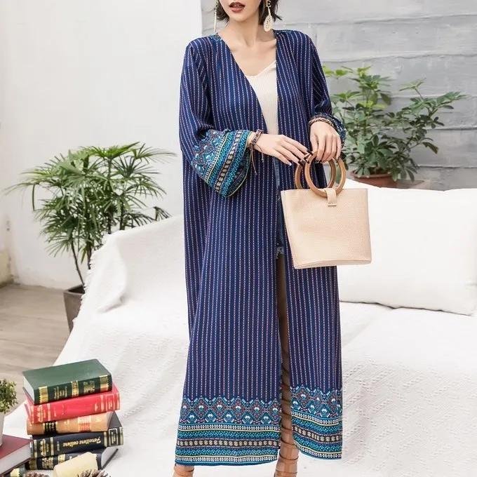 ボヘミアンスタイル 美人度UP プリント ビーチ 海 日焼け止め ロング カーディガン