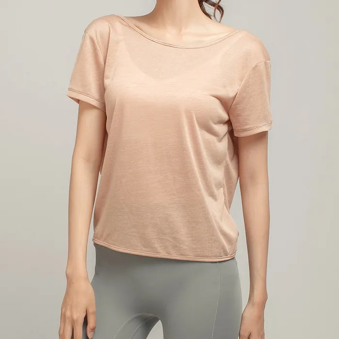 シンプル ゆったり 背中魅せ 吸汗速乾 通気性良い 半袖 スポーツ風 夏 ヨガトップス