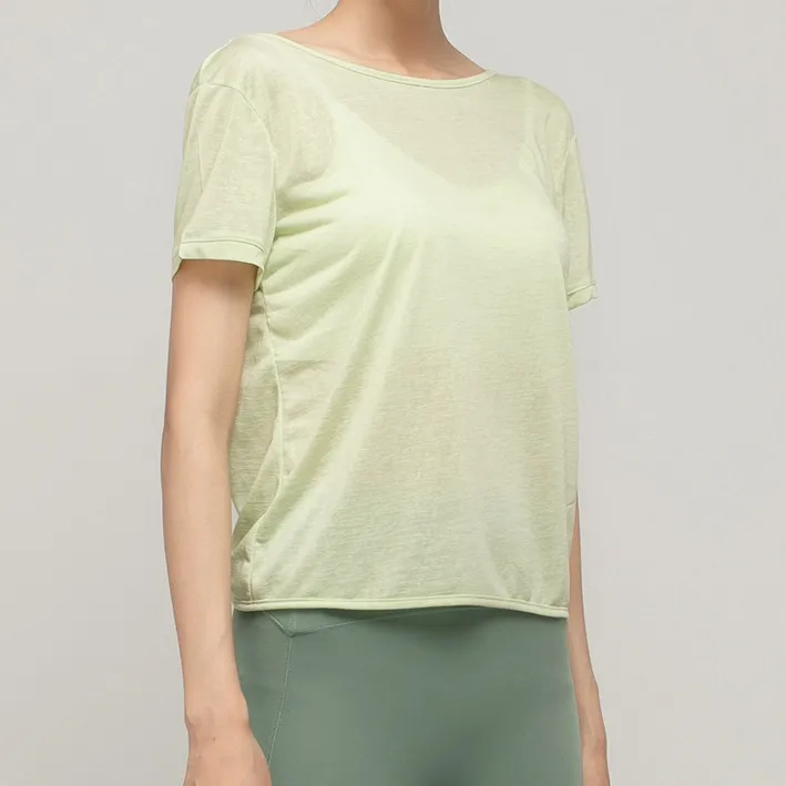 シンプル ゆったり 背中魅せ 吸汗速乾 通気性良い 半袖 スポーツ風 夏 ヨガトップス