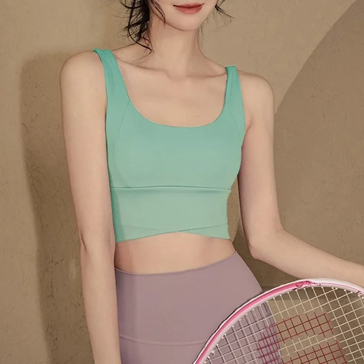 人気上昇中 スポーツ 無地  シンプル 切り替え Uネックヨガ トップス