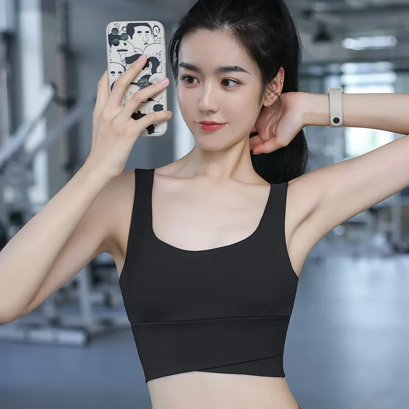 人気上昇中 スポーツ 無地  シンプル 切り替え Uネックヨガ トップス