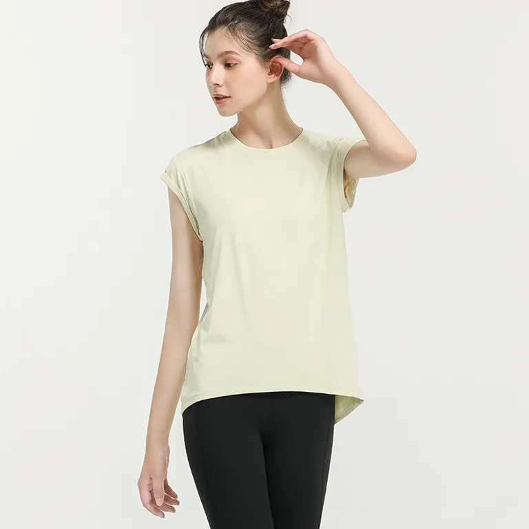 吸汗速乾素材  カジュアル 無地 スポーツ スリット ヨガ トップス