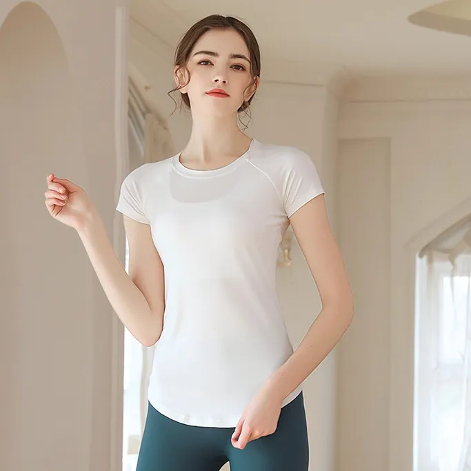 吸汗速乾素材  スポーツ ヨガ 半袖 シンプル 無地ラウンドネック ヨガ トップス