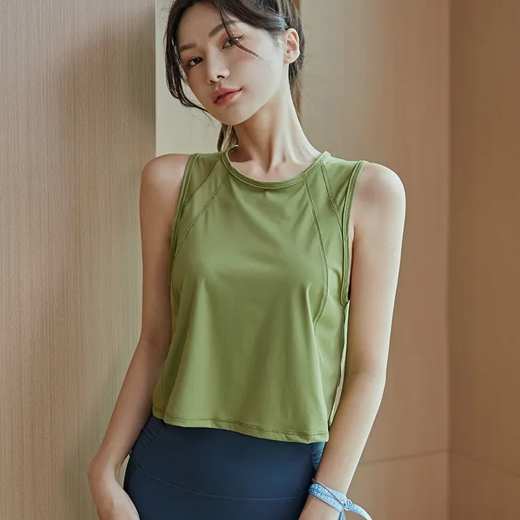 全5色 プルオーバー 無地 シンプルノースリーブ ラウンドネック ヨガ トップス