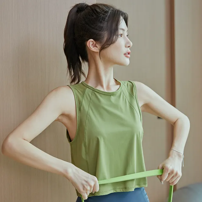 全5色 プルオーバー 無地 シンプルノースリーブ ラウンドネック ヨガ トップス