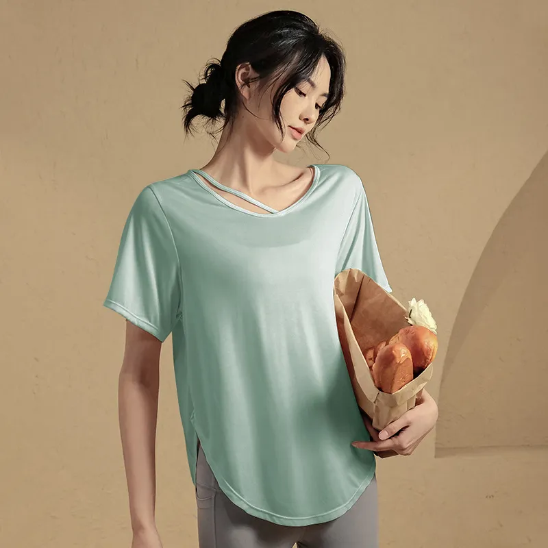 気質アップ 可愛い 無地 高通気性 運動 ランニング 速乾 半袖 オシャレ ヨガトップス