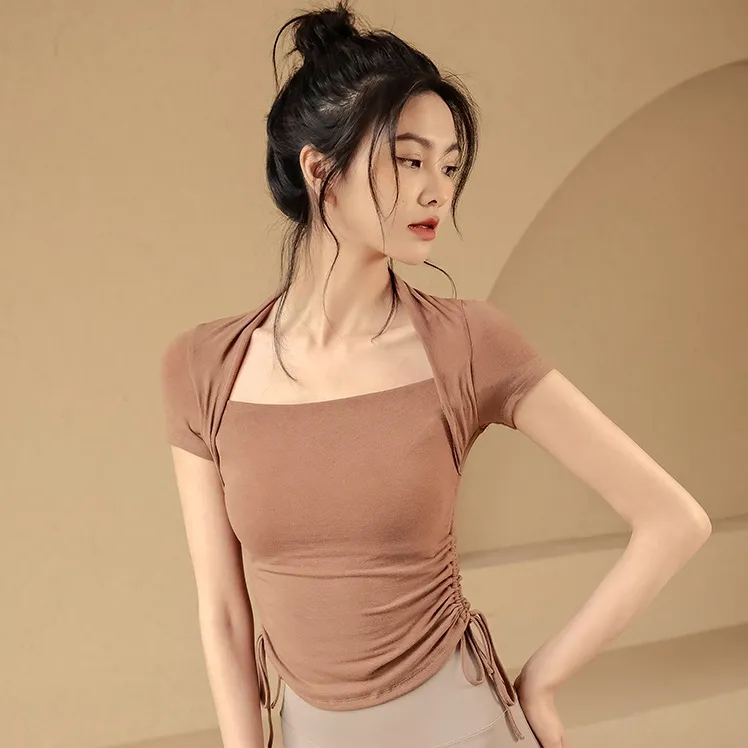 おしゃれ度アップ エレガント 高級感 オシャレ 無地 高通気性 運動 ランニング 速乾 ボウタイ ヨガトップス