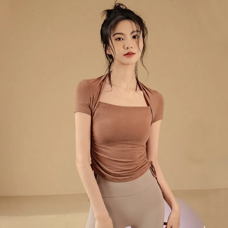 おしゃれ度アップ エレガント 高級感 オシャレ 無地 高通気性 運動 ランニング 速乾 ボウタイ ヨガトップス