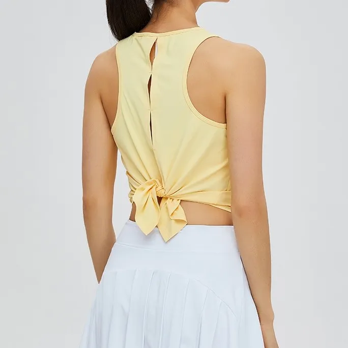 韓国風ファッション  スポーツ スリット 速乾  ボウタイ シンプル 通気性良い ヨガトップス