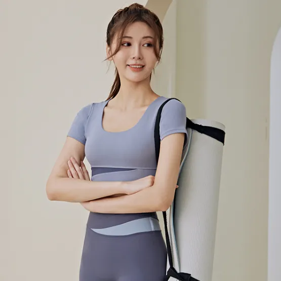 高級感 半袖 配色 カジュアル 定番 不規則 ラウンドネック ヨガ トップス