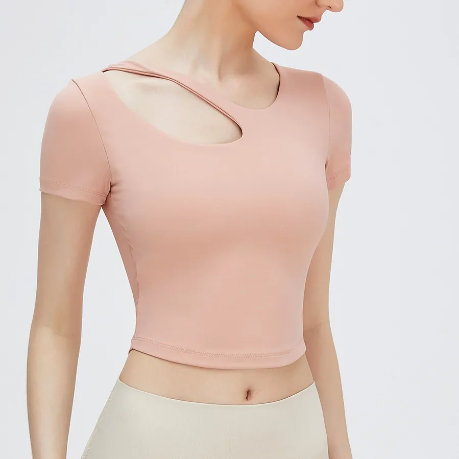 おしゃれ度高め 不規則 シンプル 通気性良い 無地 透かし彫り ヨガトップス