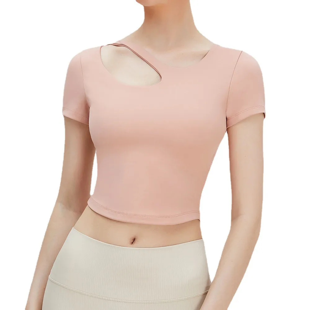 おしゃれ度高め 不規則 シンプル 通気性良い 無地 透かし彫り ヨガトップス