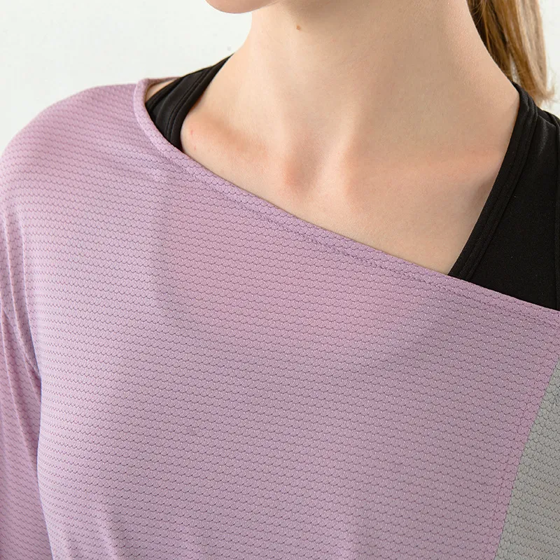 気質アップ スポーツ スリット シンプル 通気性良い ワンショルダー 切り替え ヨガトップス