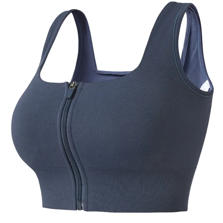 新入荷 セクシー 速乾素材  無地  ジッパー シンプル スクエアネック ヨガ トップス