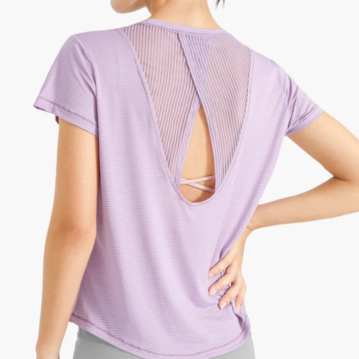 夏を楽しむ ラウンドネック 無地 スリットスポーツ お肌に優しい  涼しい ヨガトップス